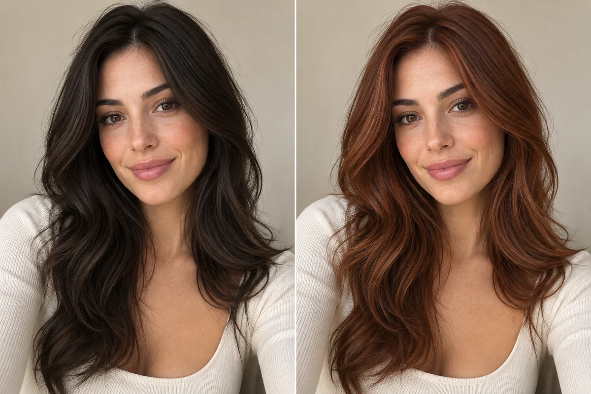 Dark to auburn hair color preview